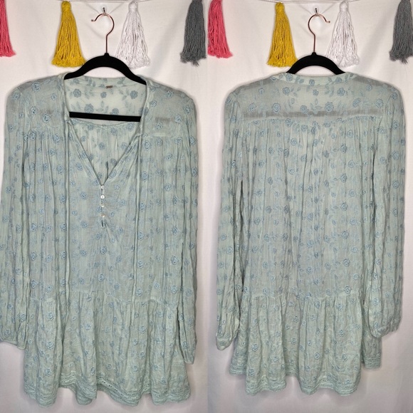 Free People Baby’s Breath Mini Dress in Sea Grass - Picture 2 of 13